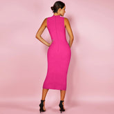 High Neck Sleeveless Plain Over Knee Bandage Dress
